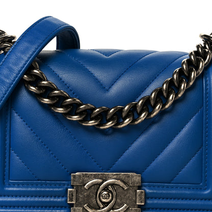 Chanel Lambskin Chevron Quilted Small Boy Flap Blue 8 of 10