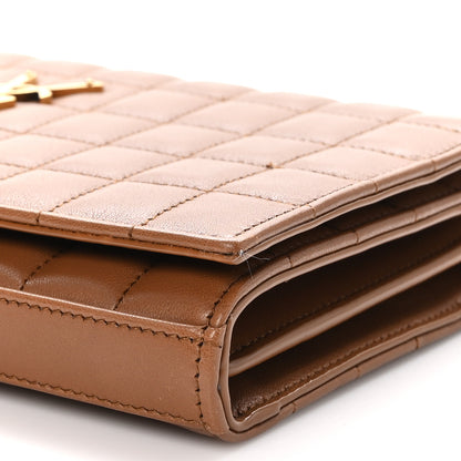 Saint Laurent Lambskin Carre Quilted Cassandre Chain Wallet Brown 10 of 12