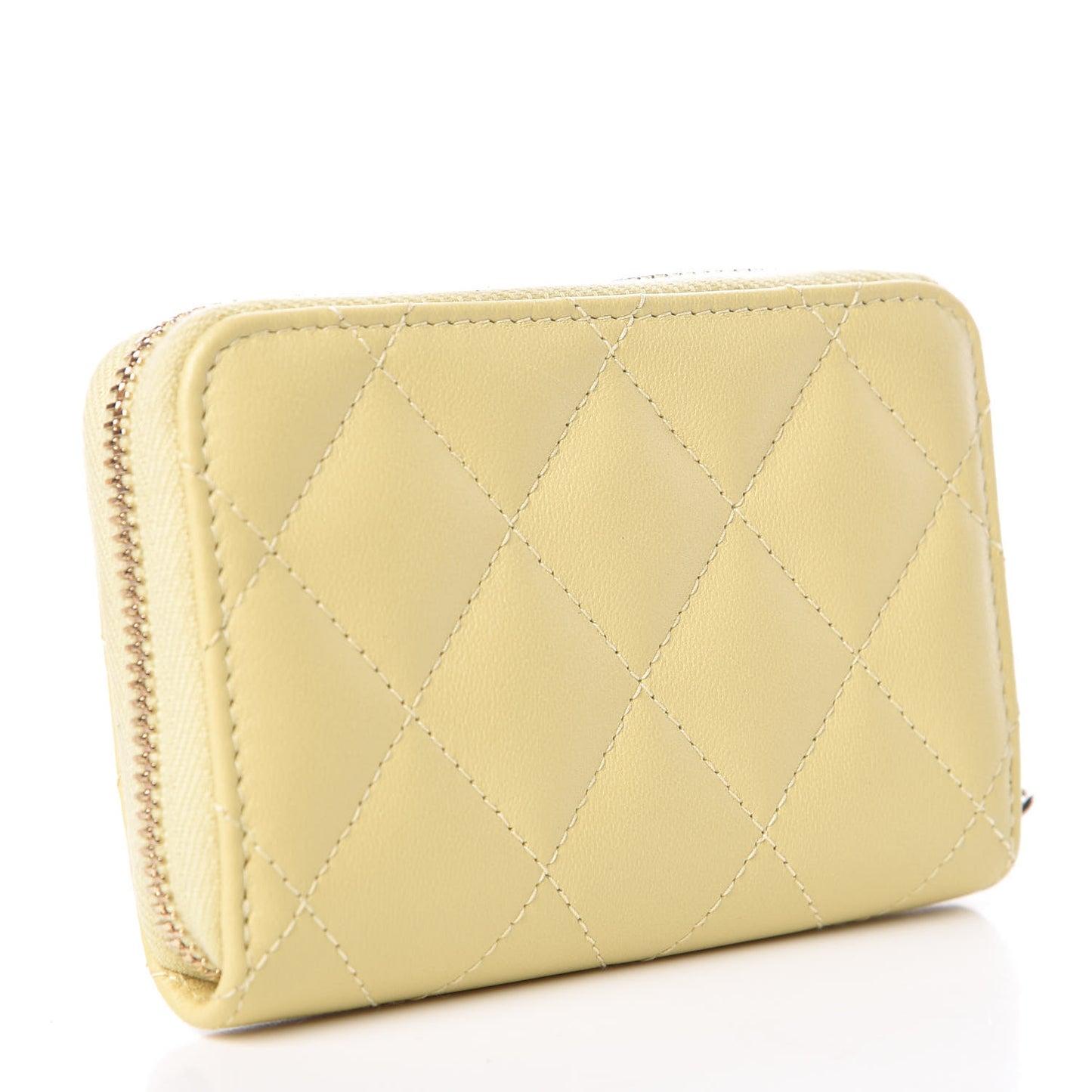 Lambskin Quilted Zip Around Coin Purse Wallet Yellow