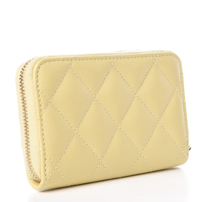 Chanel Lambskin Quilted Zip Around Coin Purse Wallet Yellow 3 of 8