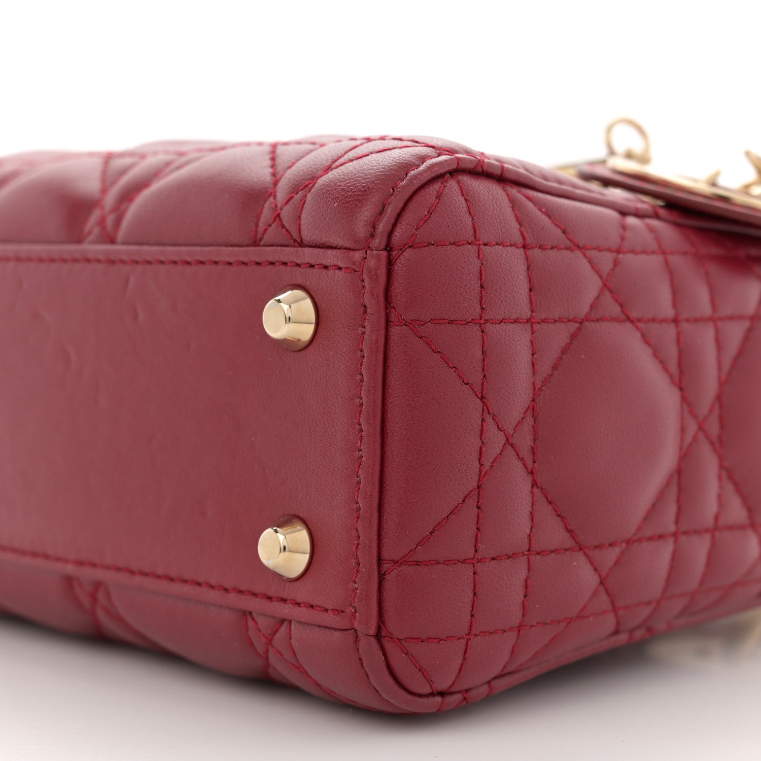Christian Dior Lambskin Cannage Mini Lady Dior Burgundy 10 of 11