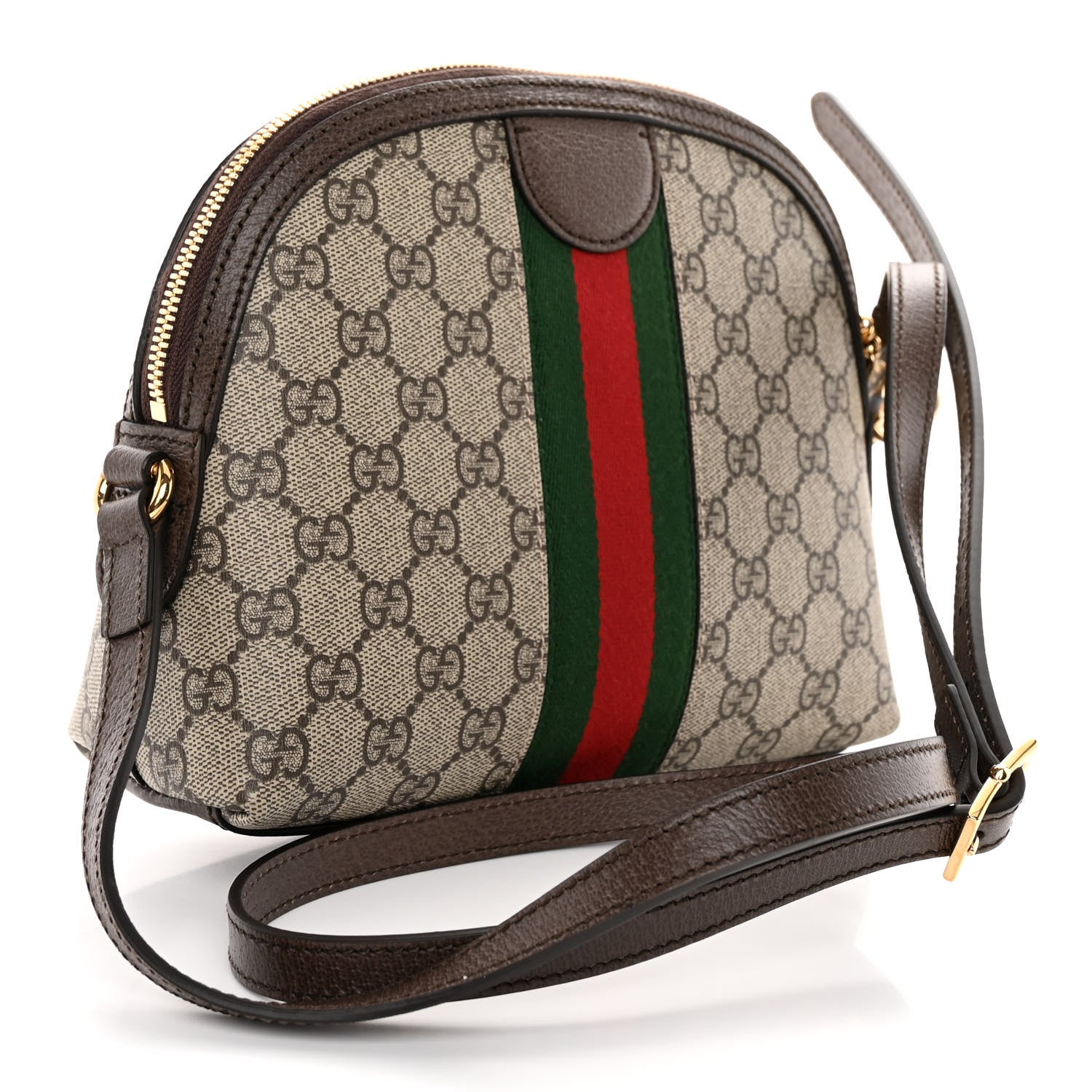Gucci GG Supreme Monogram Textured Dollar Calfskin Web Small Ophidia Dome Shoulder Bag Beige Ebony New Acero 3 of 10