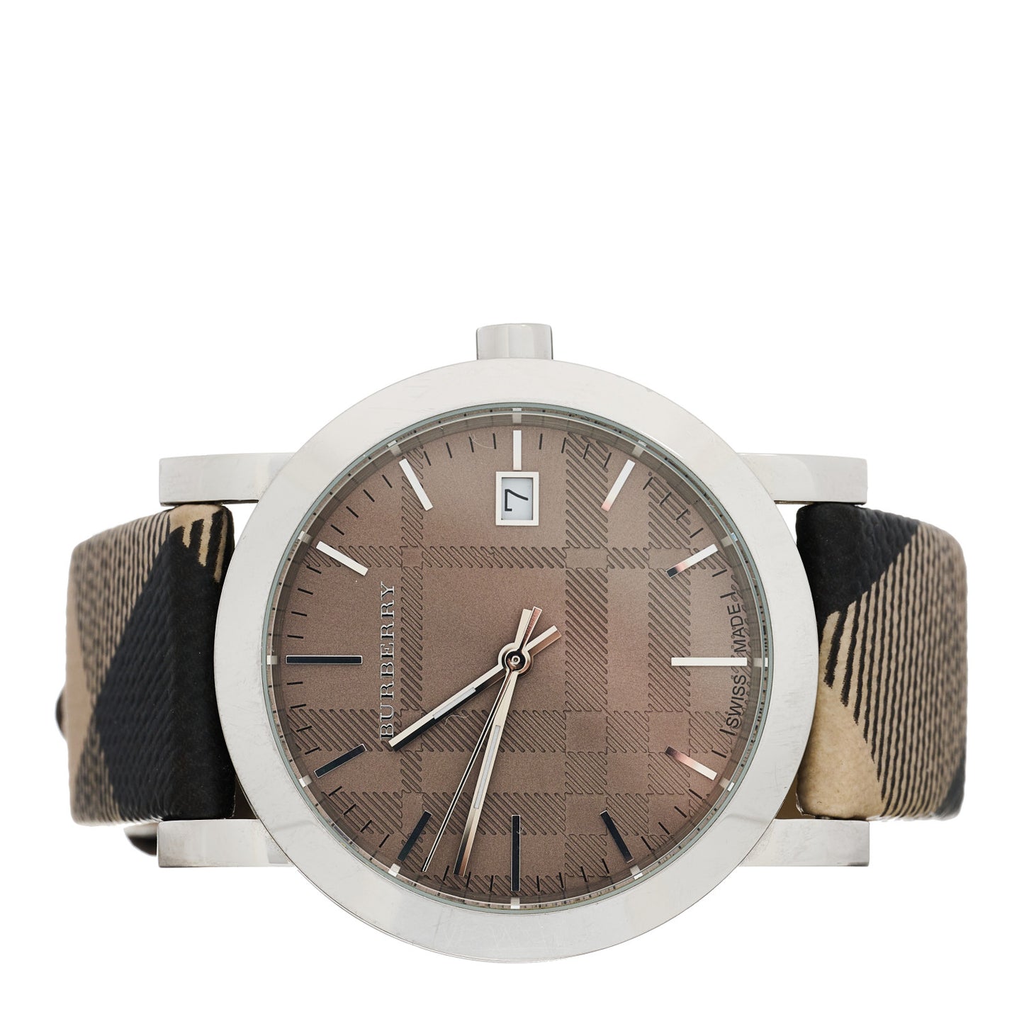 Stainless Steel Calfskin 38mm Heritage Nova Check Quartz Watch Brown BU1774