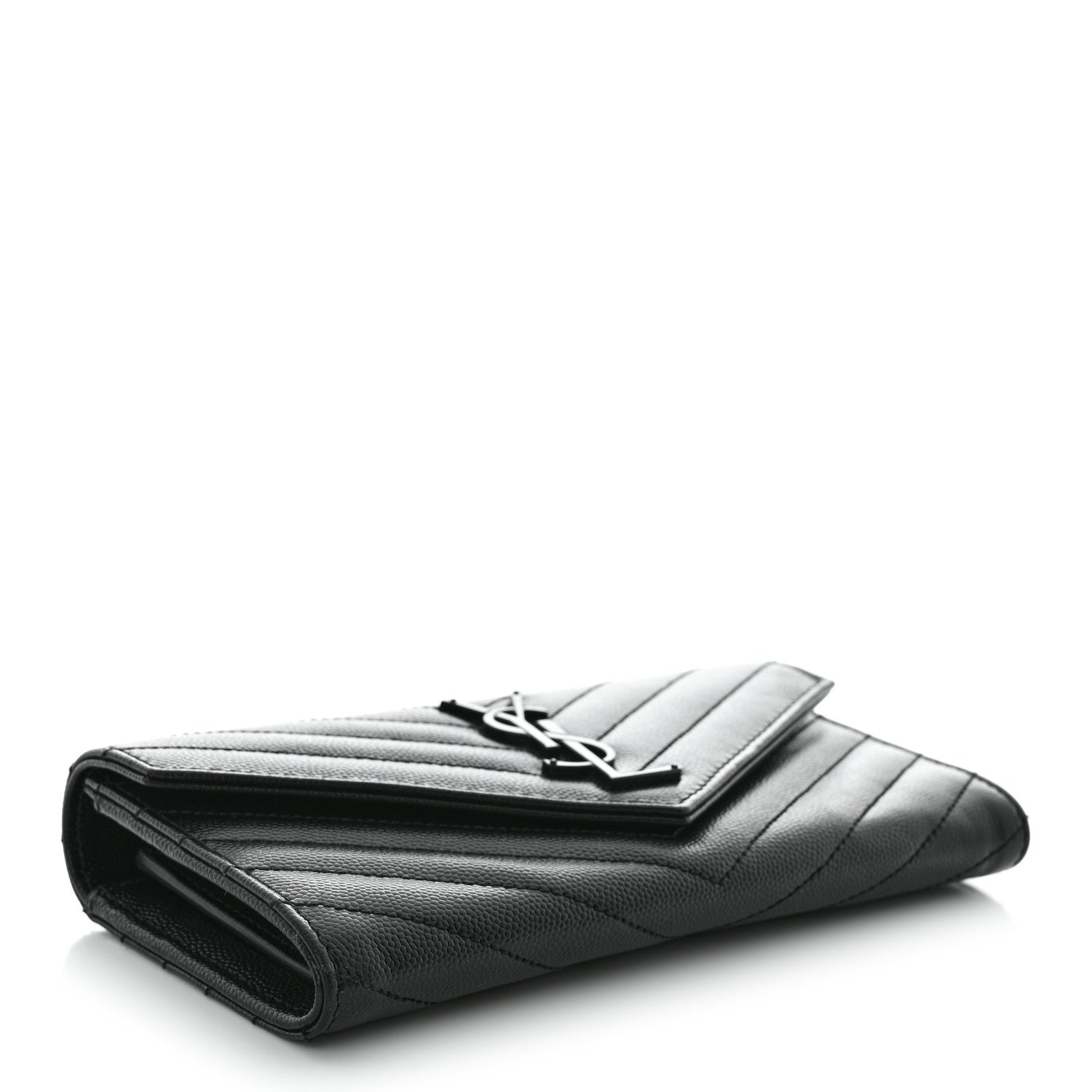 Saint Laurent Grain De Poudre Matelasse Chevron Monogram Flap Wallet Black 4 of 12
