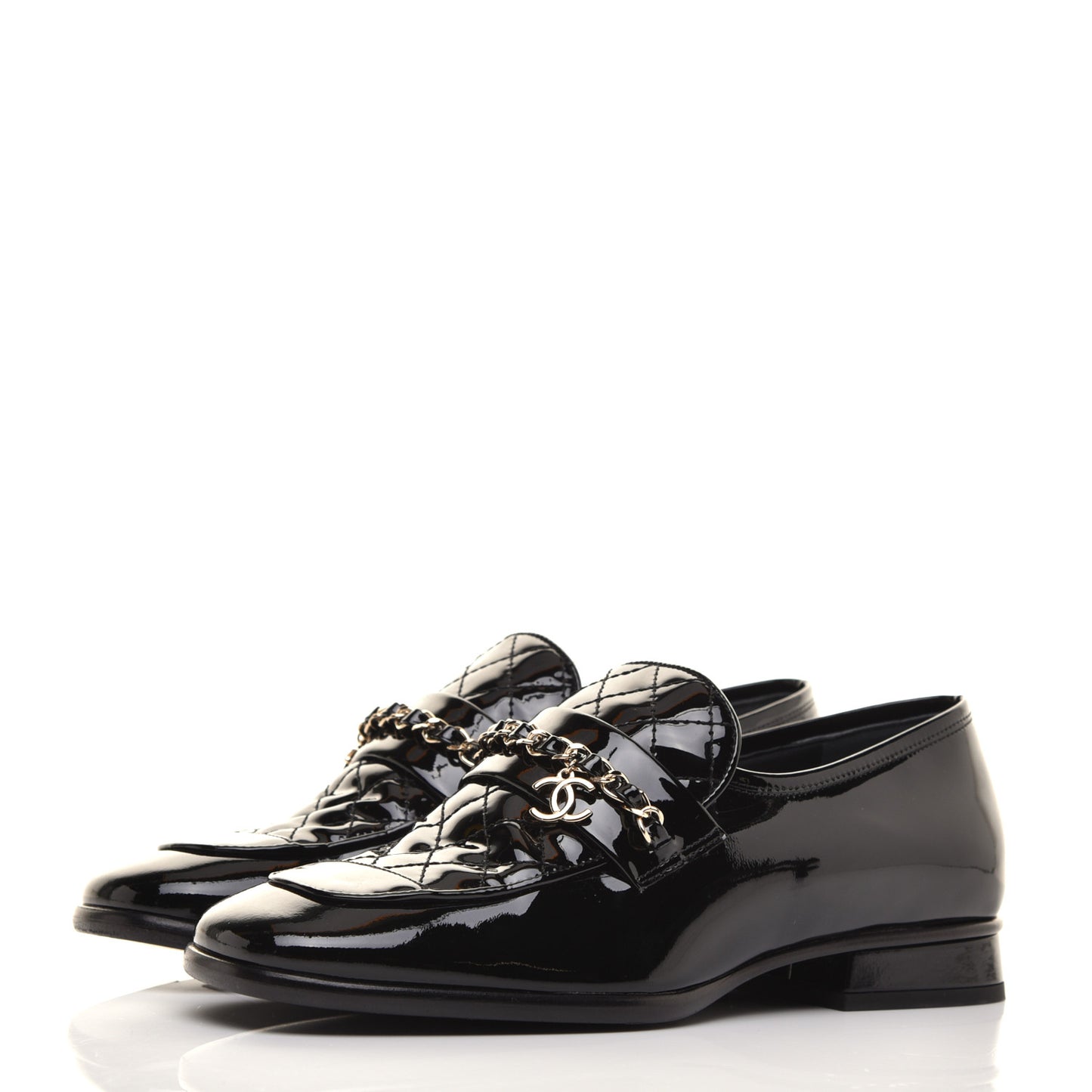Patent Calfskin CC Chain Mocassin Loafers 36 Black