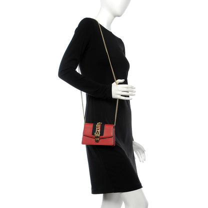 Gucci Calfskin Super Mini Sylvie Chain Shoulder Bag Hibiscus Red 2 of 8