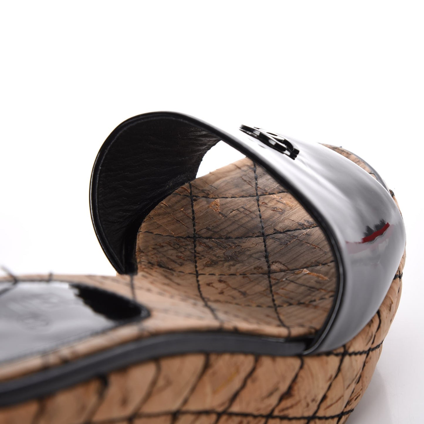 Patent Cork Quilted CC Wedge Mule Sandals 38 Black