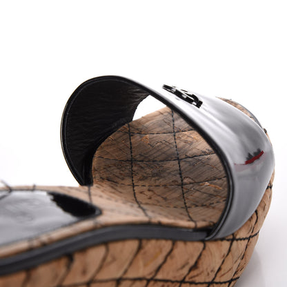Chanel Patent Cork Quilted CC Wedge Mule Sandals 38 Black 13 of 21