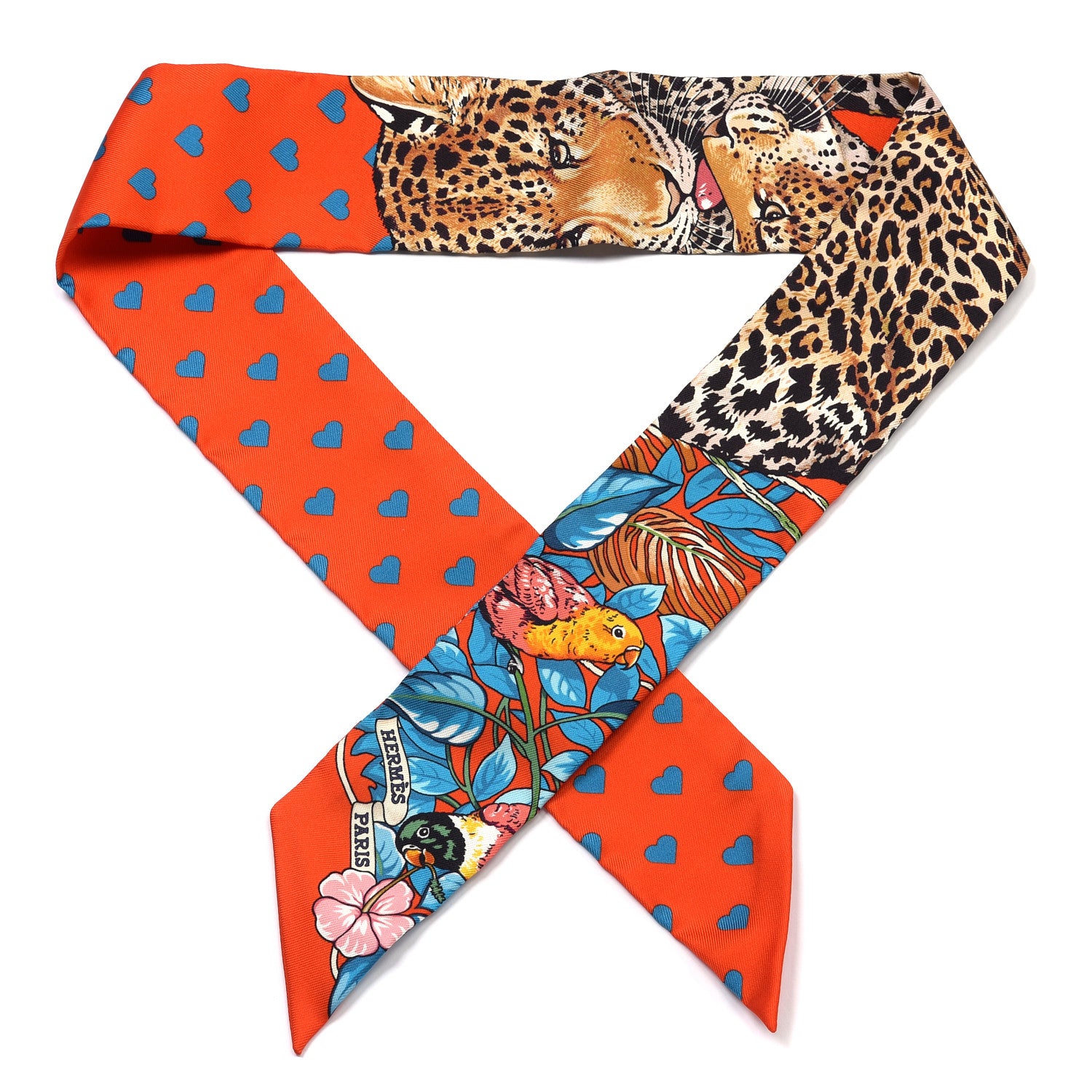 Hermes Silk Jungle Love Love Twilly Orange Bleu Brun 1 of 4