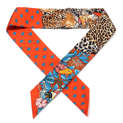 Hermes Silk Jungle Love Love Twilly Orange Bleu Brun 1 of 4