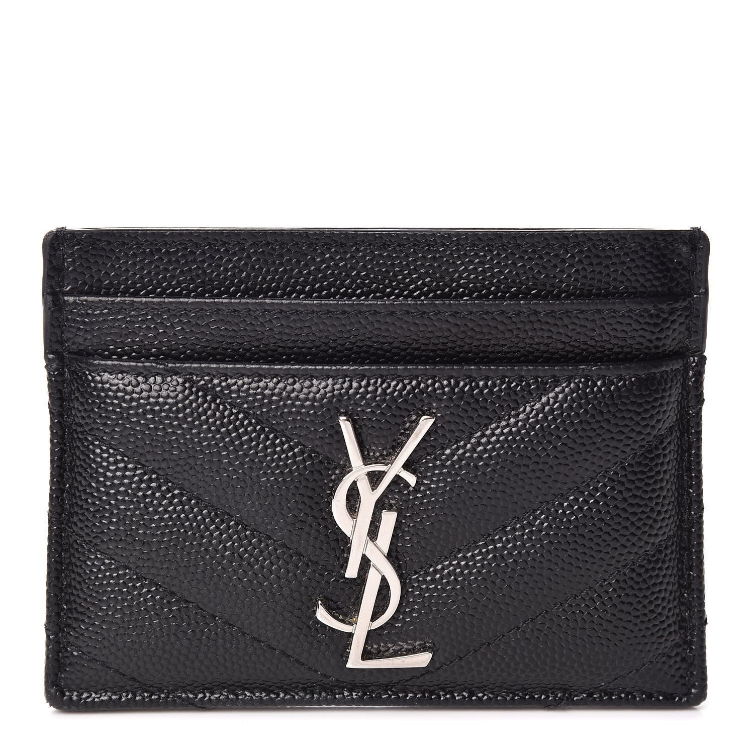 Saint Laurent Grain De Poudre Matelasse Chevron Monogram Credit Card Case Black 1 of 9