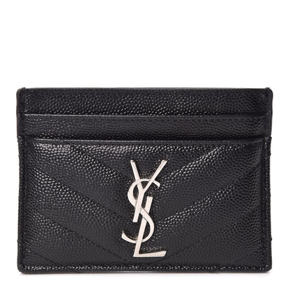 Saint Laurent Grain De Poudre Matelasse Chevron Monogram Credit Card Case Black 1 of 9