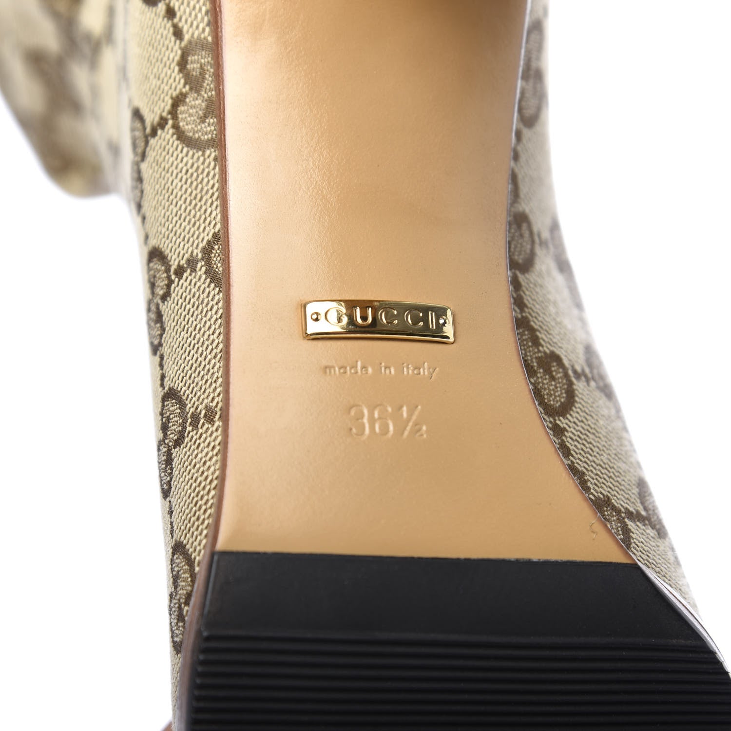 Gucci Monogram Malaga Kid Mid Heel Boots 36.5 Beige Ebony 6 of 8