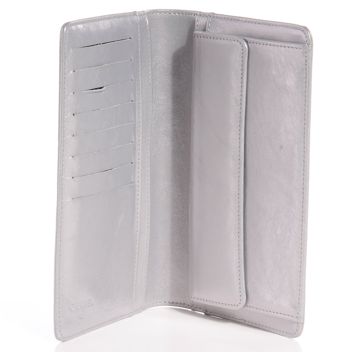 Leather CC Bow Wallet Metallic Silver