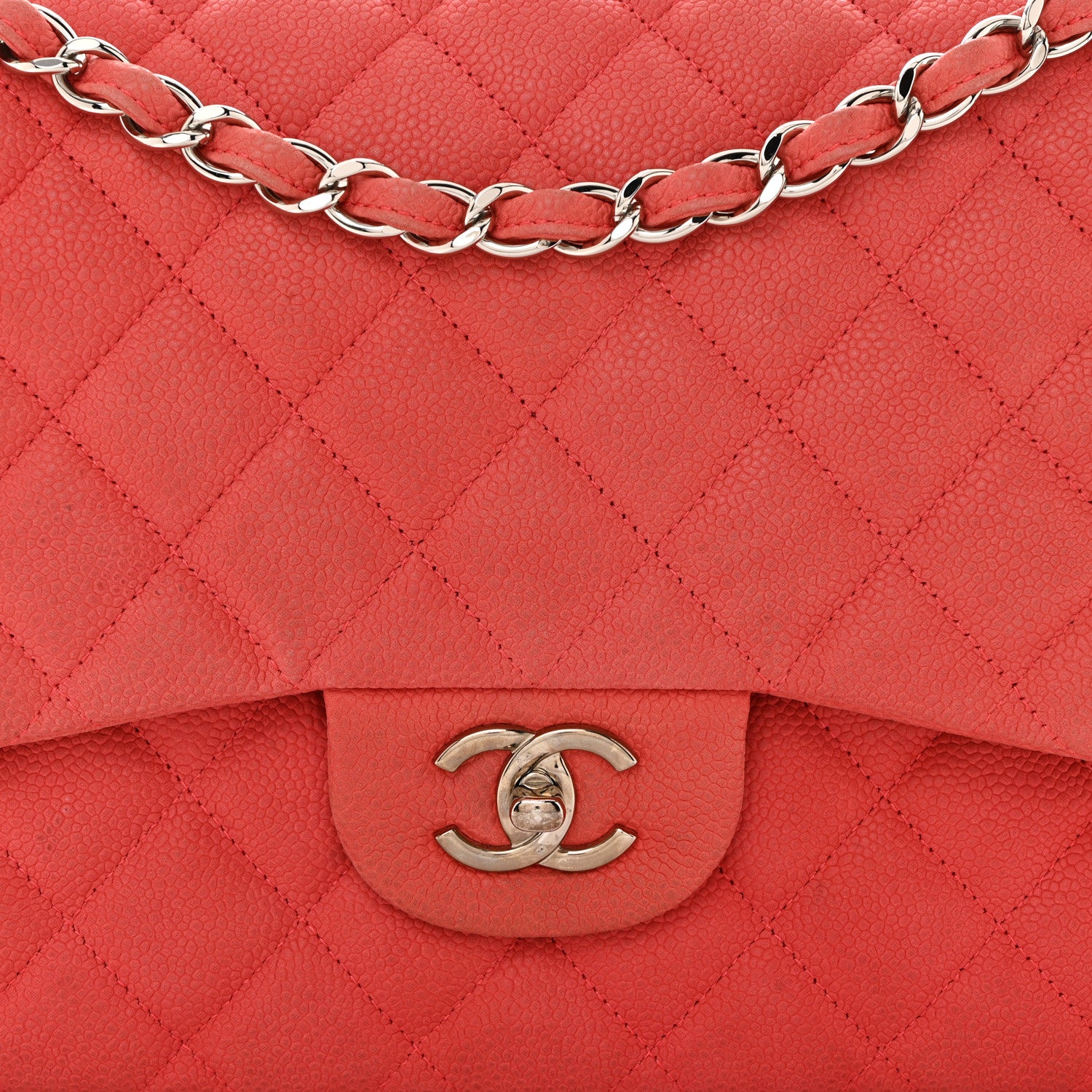 Chanel Iridescent Caviar Quilted Jumbo Double Flap Coral 8 of 17