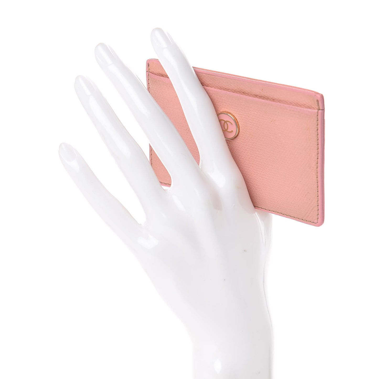 Calfskin CC Button Card Holder Case Pink
