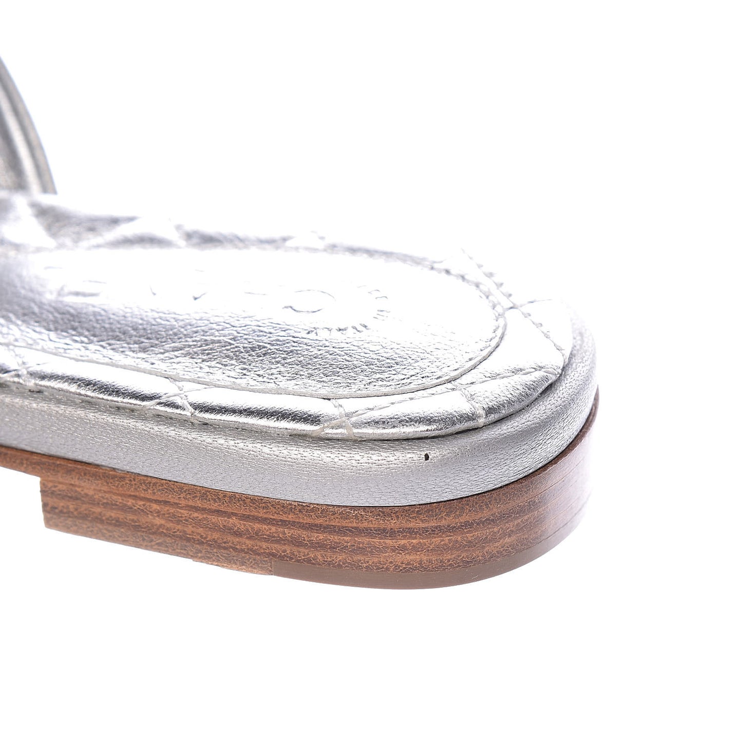 Metallic Lambskin Camellia Slide Sandals 35 Silver