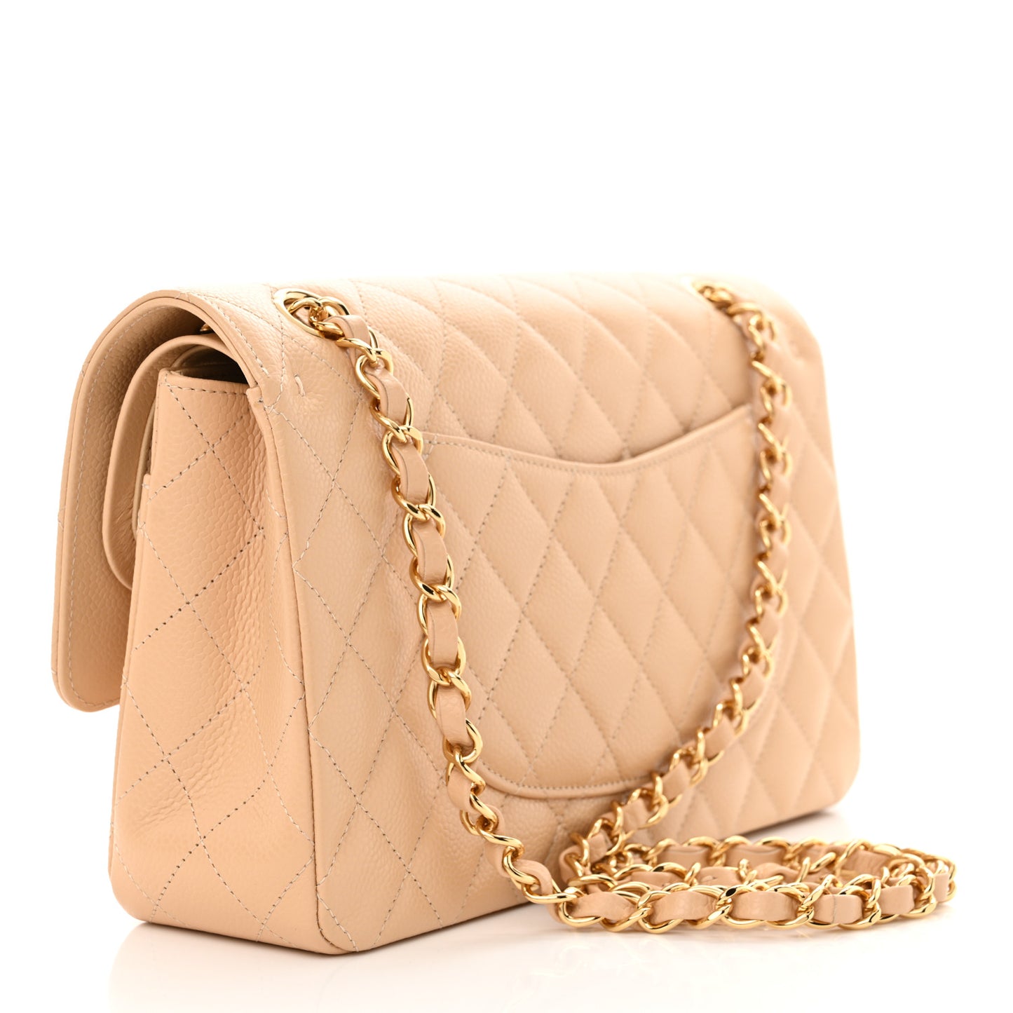 Caviar Quilted Medium Double Flap Beige