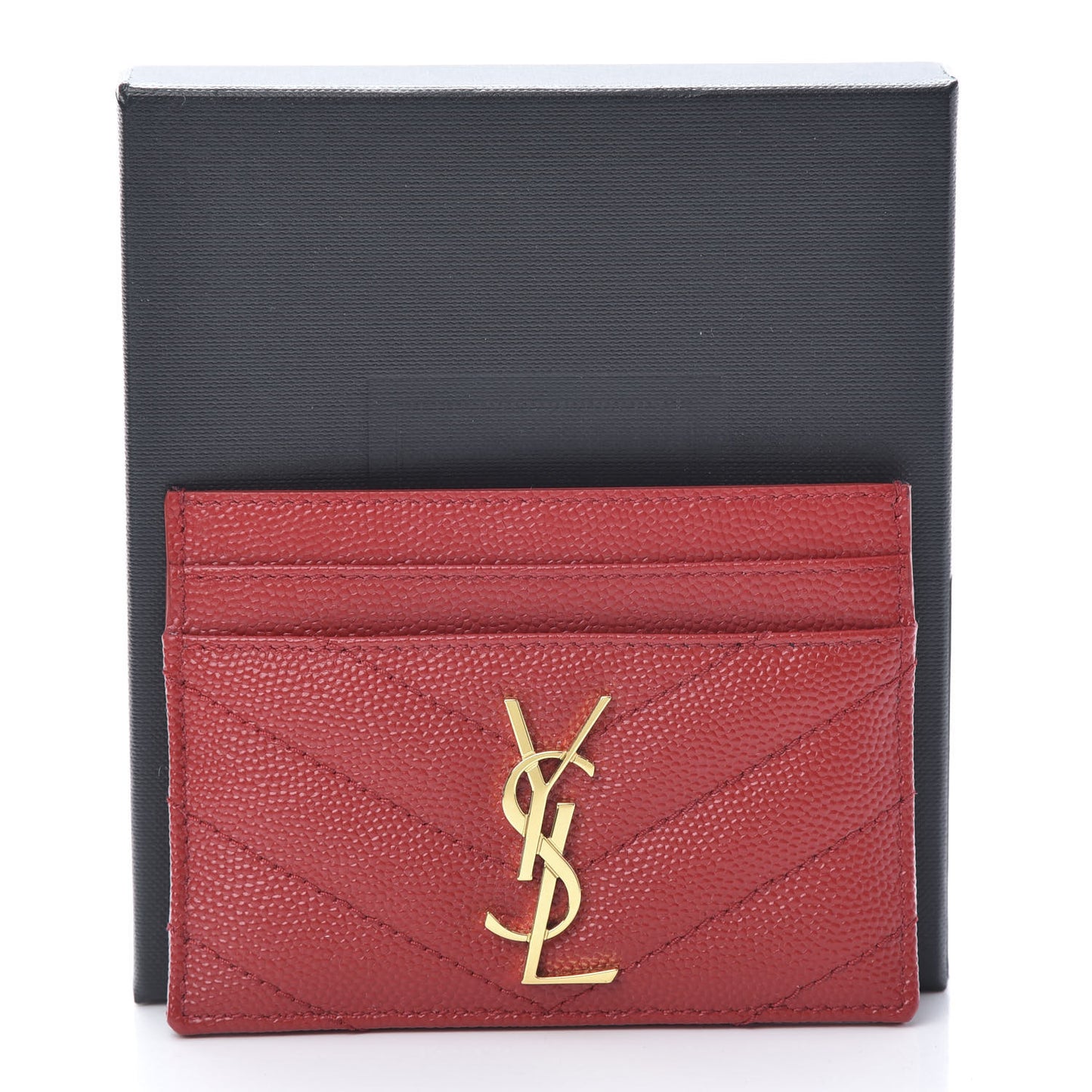 Grain De Poudre Matelasse Chevron Monogram Credit Card Case New Red