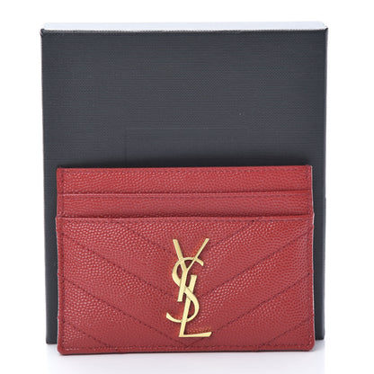 Saint Laurent Grain De Poudre Matelasse Chevron Monogram Credit Card Case New Red 8 of 8