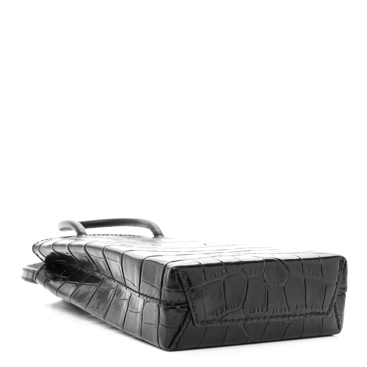 Calfskin Crocodile Embossed Logo Shopping Phone Holder Bag Black