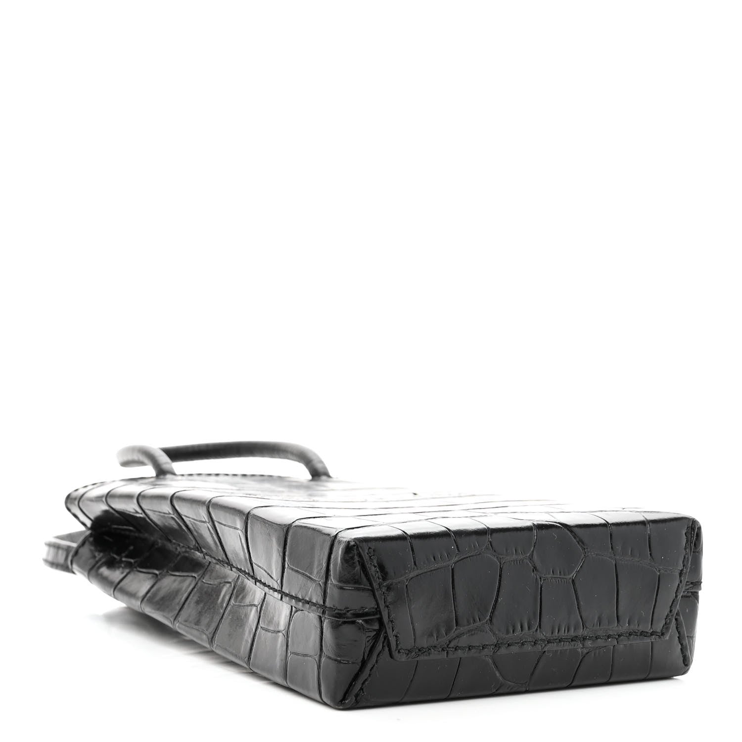 Balenciaga Calfskin Crocodile Embossed Logo Shopping Phone Holder Bag Black 4 of 9