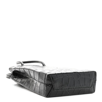 Balenciaga Calfskin Crocodile Embossed Logo Shopping Phone Holder Bag Black 4 of 9