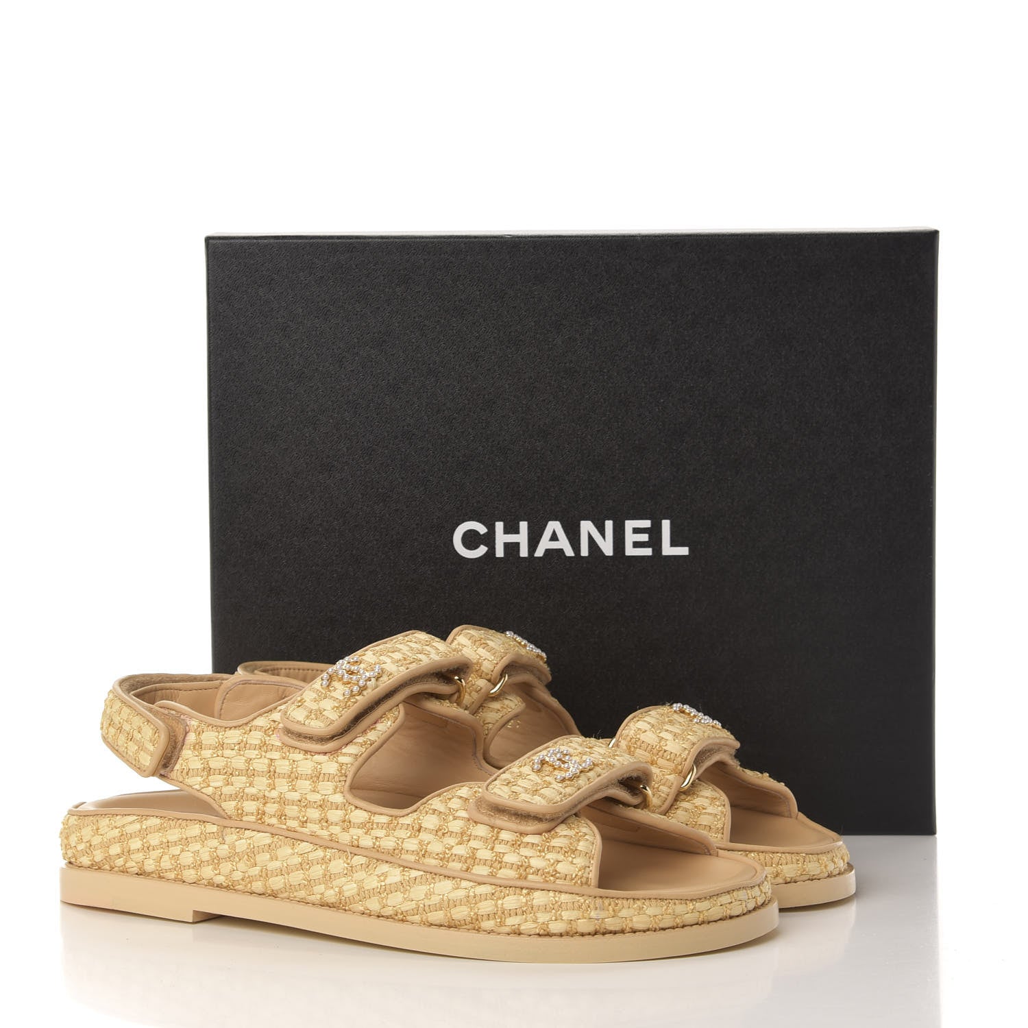 Chanel Braided Fabric Velcro Dad Sandals 39.5 Beige 9 of 9