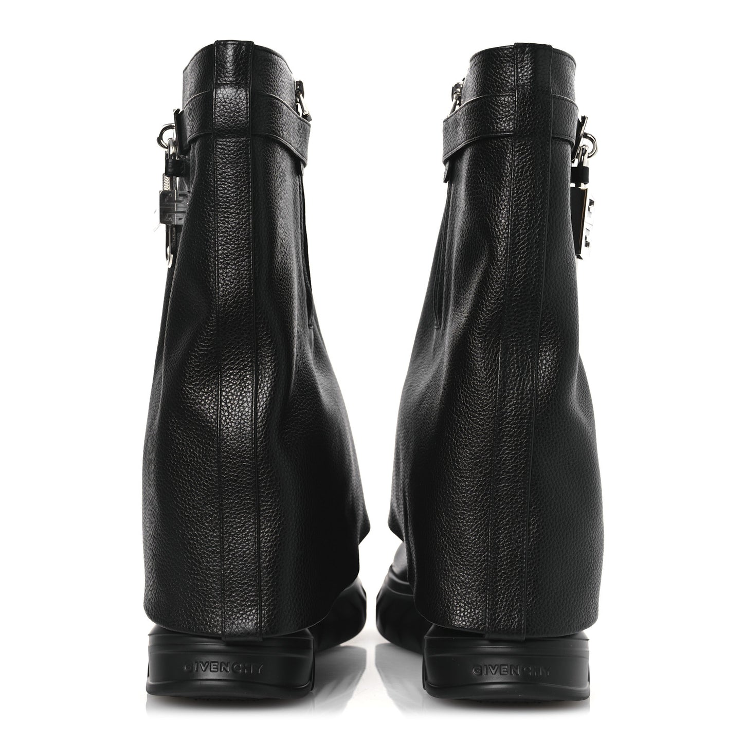 Grained Calfskin Shark Lock Biker Ankle Boots 40 Black