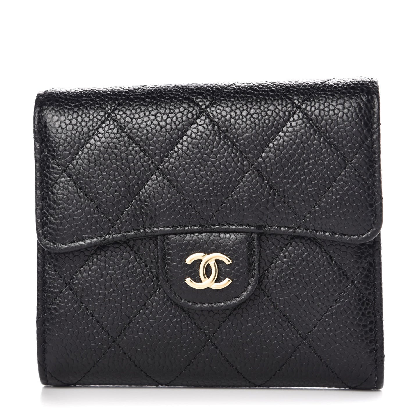Caviar Quilted Compact Flap Wallet Black