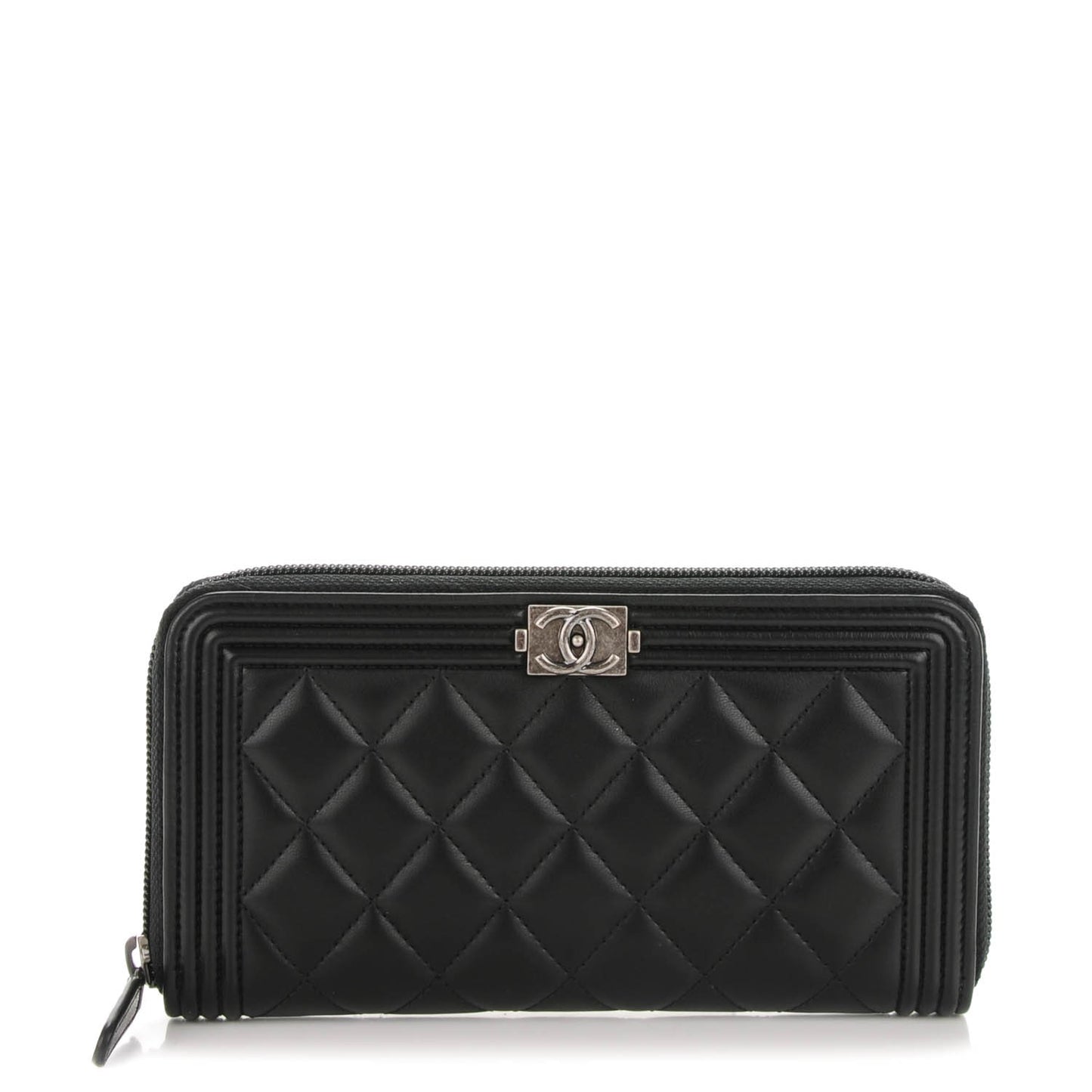 Lambskin Quilted Boy Zip Around Wallet Black
