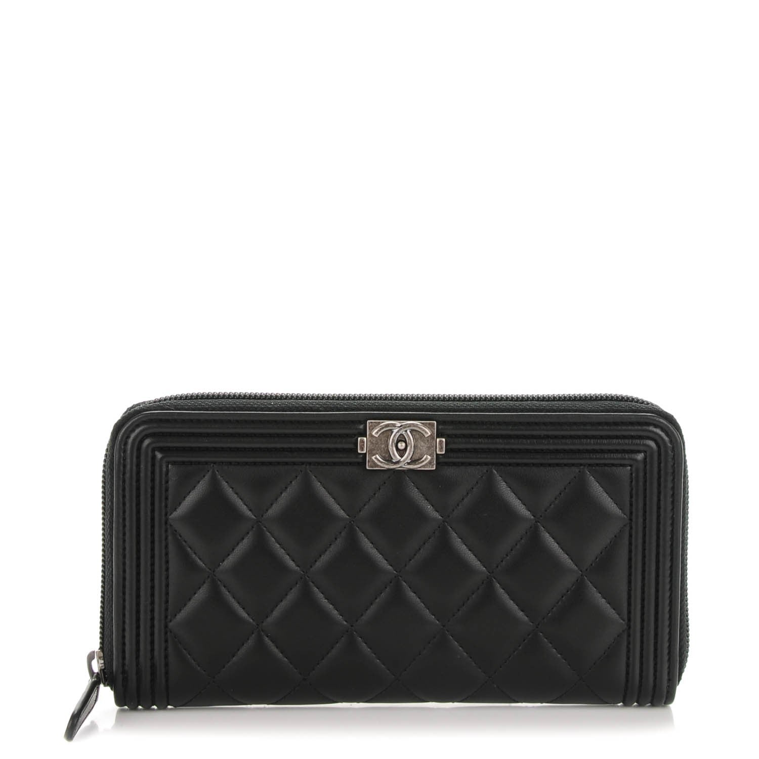 Chanel Lambskin Quilted Boy Zip Around Wallet Black 1 of 8
