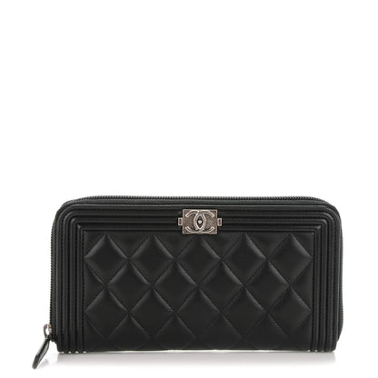 Chanel Lambskin Quilted Boy Zip Around Wallet Black 1 of 8