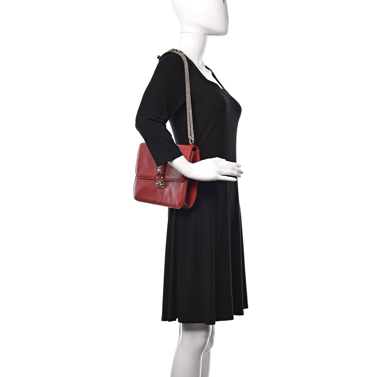 Valentino Garavani Vitello Large Glam Lock Rockstud Flap Red 2 of 18