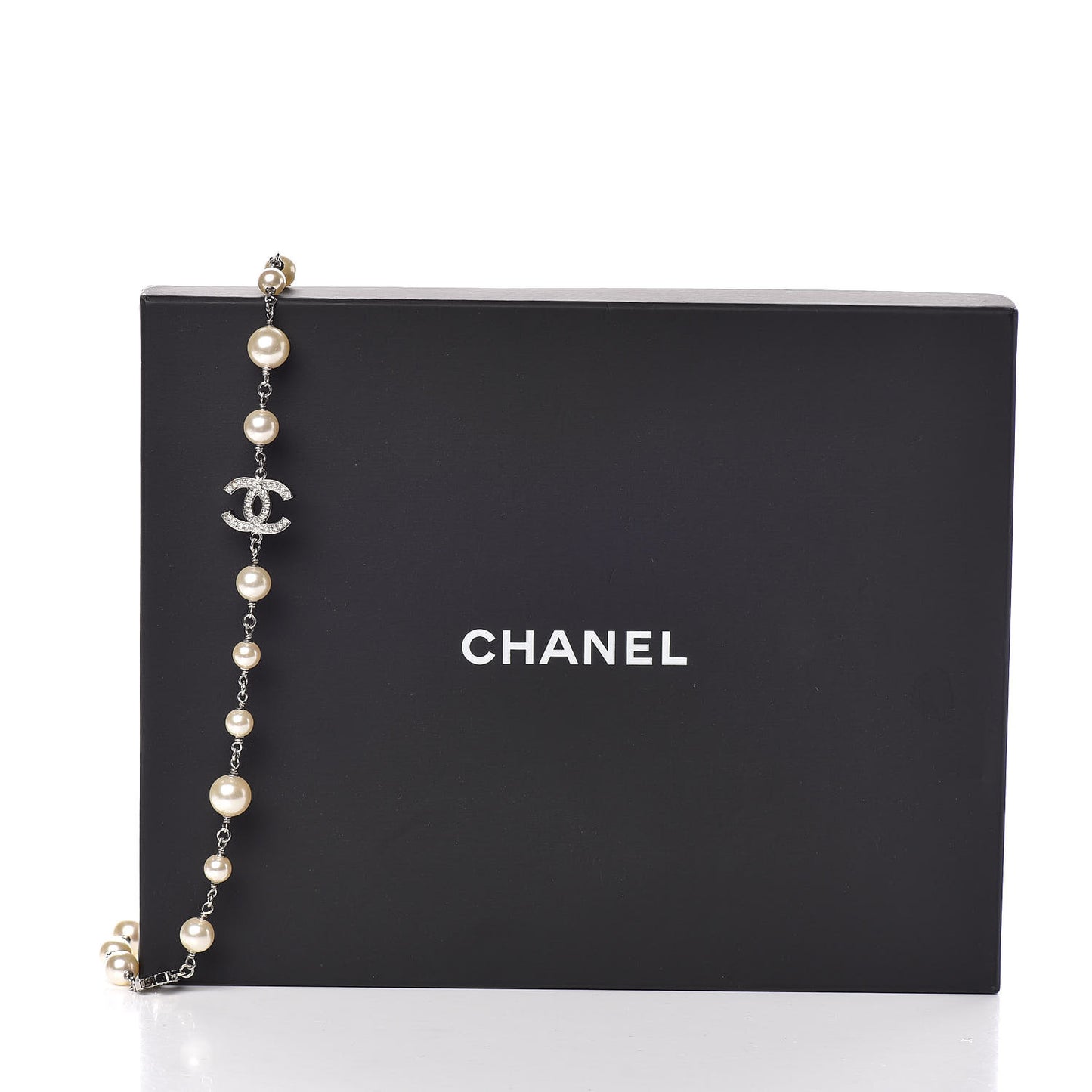 Crystal Pearl CC Long Necklace Silver