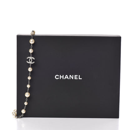 Chanel Crystal Pearl CC Long Necklace Silver 8 of 8