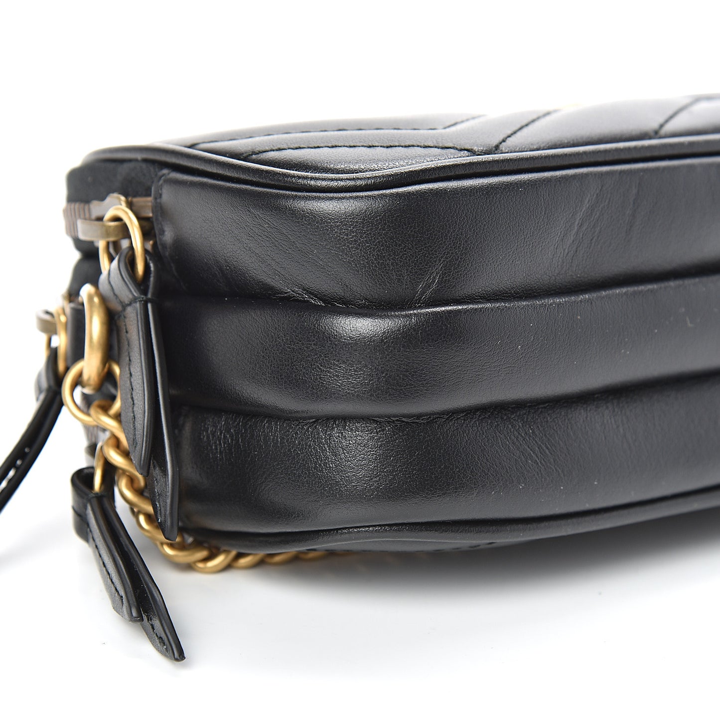 Calfskin Matelasse Mini GG Marmont Chain Crossbody Bag Black