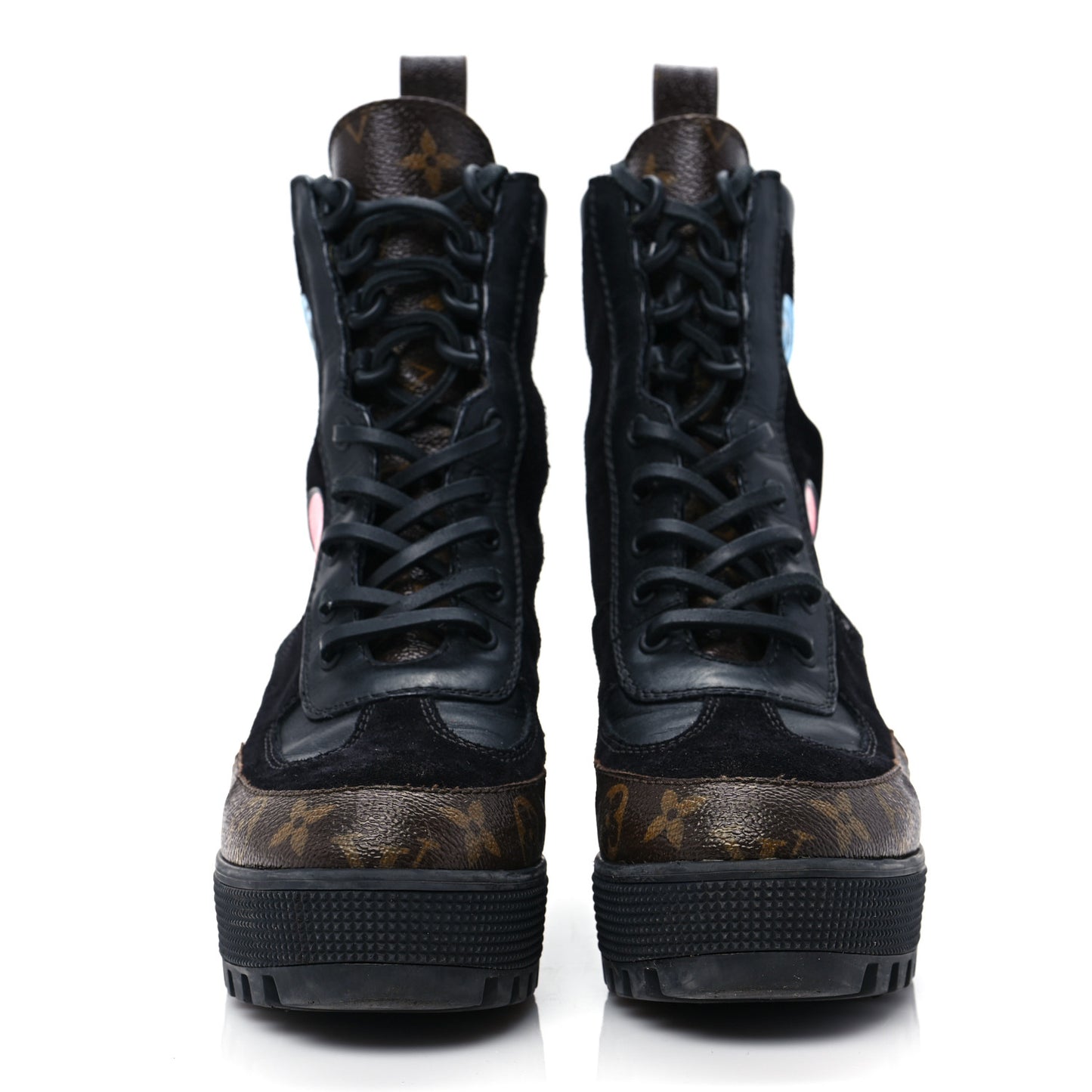 Suede Calfskin Monogram LV Black Heart Laureate Platform Desert Boots 36 Black