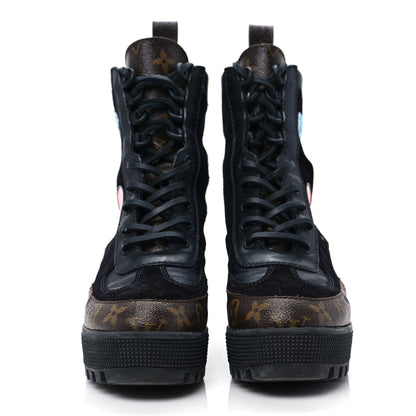 Louis Vuitton Suede Calfskin Monogram LV Black Heart Laureate Platform Desert Boots 36 Black 2 of 7