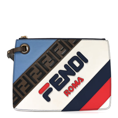 Fendi X FILA Vitello Century Mania Bi-Color FF 1974 Embossed Small Flat Clutch Nebula Blueberry Multicolor 1 of 8