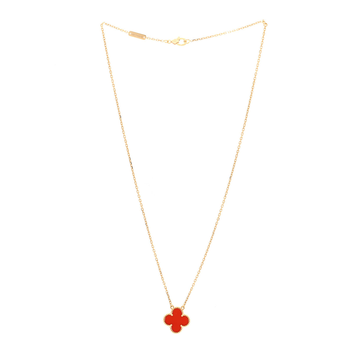 Van Cleef & Arpels 18K Yellow Gold Carnelian Vintage Alhambra Pendant Necklace 3 of 4