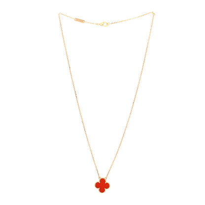 Van Cleef & Arpels 18K Yellow Gold Carnelian Vintage Alhambra Pendant Necklace 3 of 4