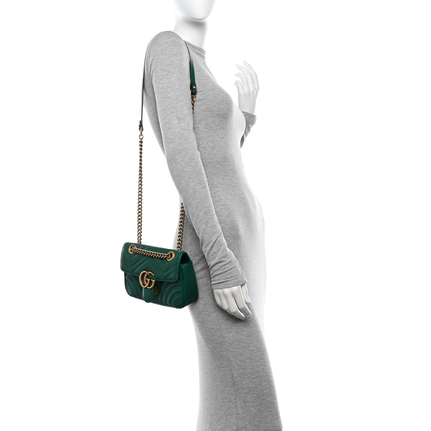 Gucci Calfskin Matelasse Mini GG Marmont Shoulder Bag Emerald Green 2 of 13