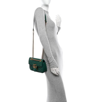 Gucci Calfskin Matelasse Mini GG Marmont Shoulder Bag Emerald Green 2 of 13