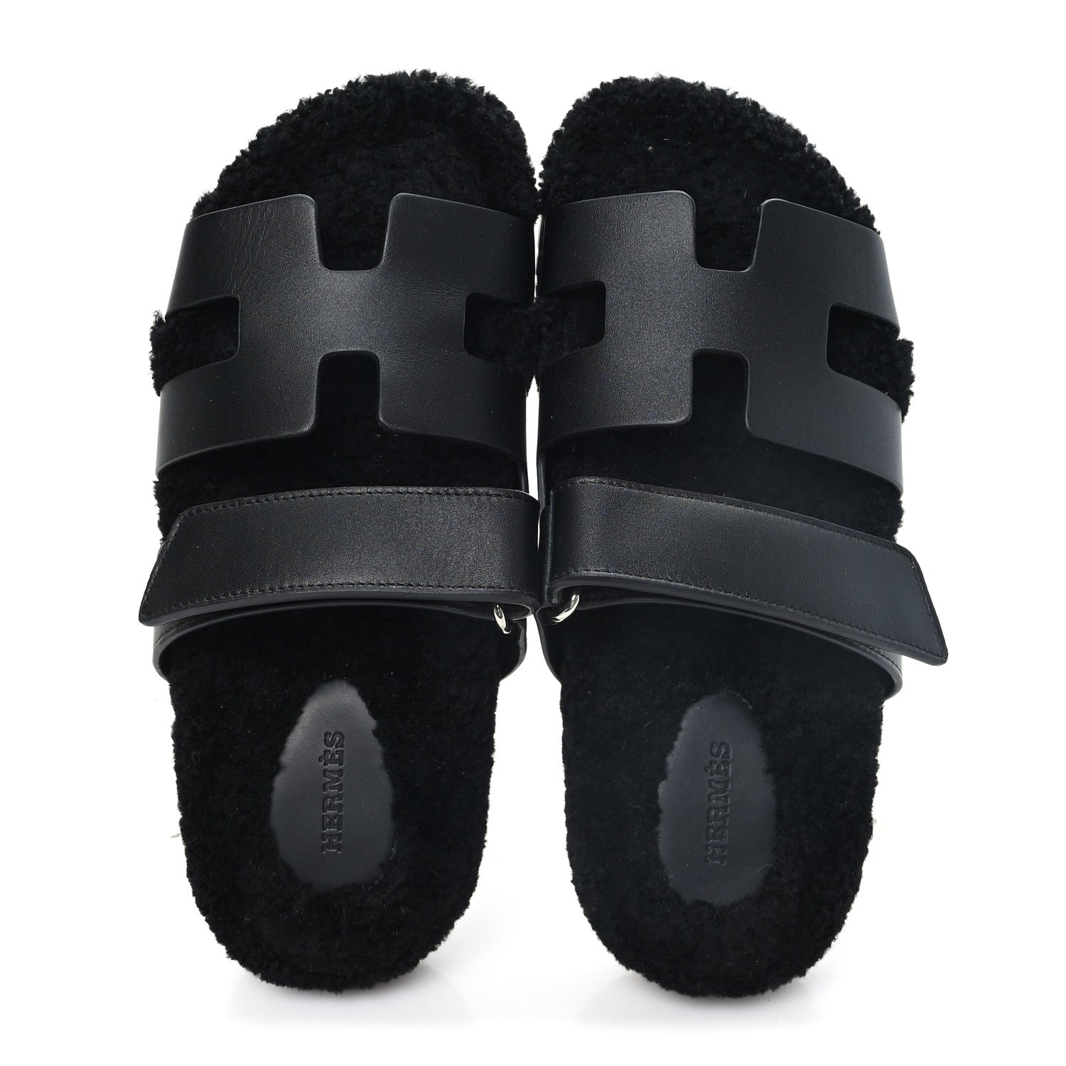 Hermes Calfskin Woolskin Womens Chypre Sandals 38 Black 2 of 10