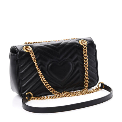 Gucci Calfskin Matelasse Small GG Marmont Shoulder Bag Black 3 of 12