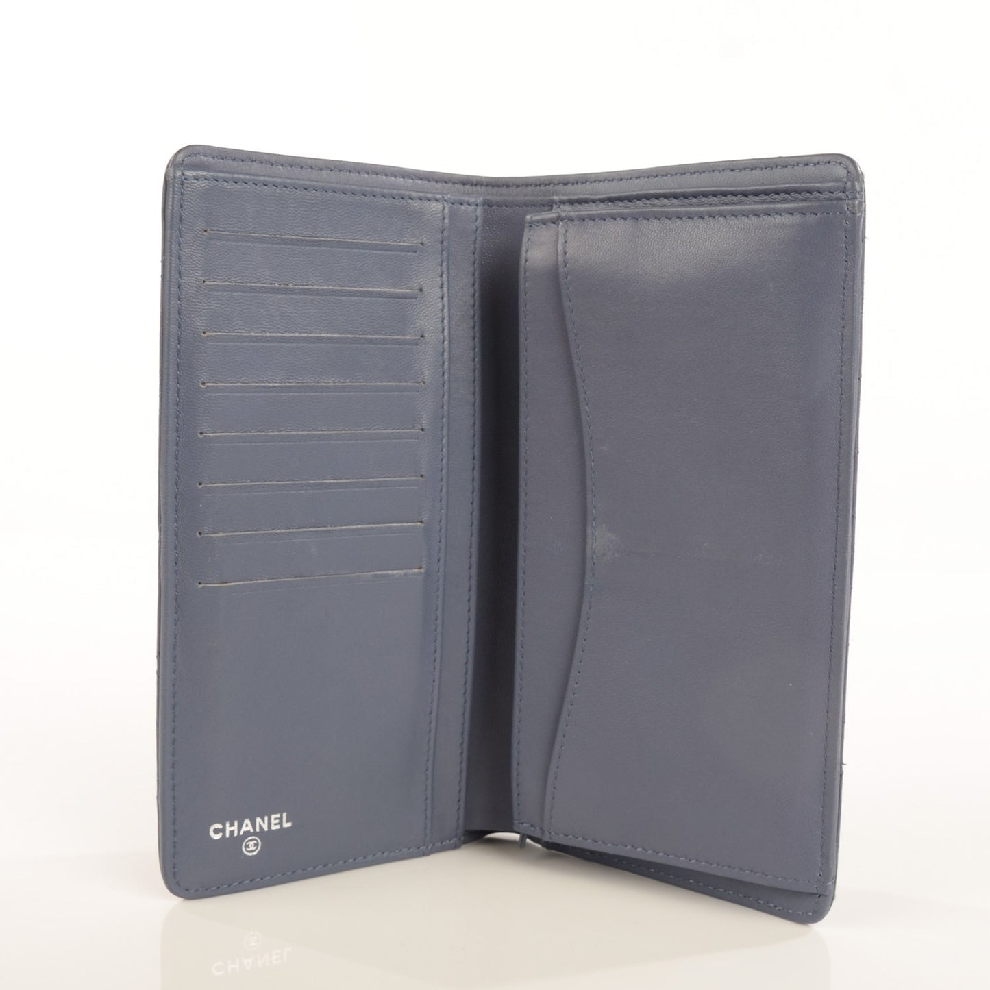 Lambskin Quilted Yen Wallet Blue