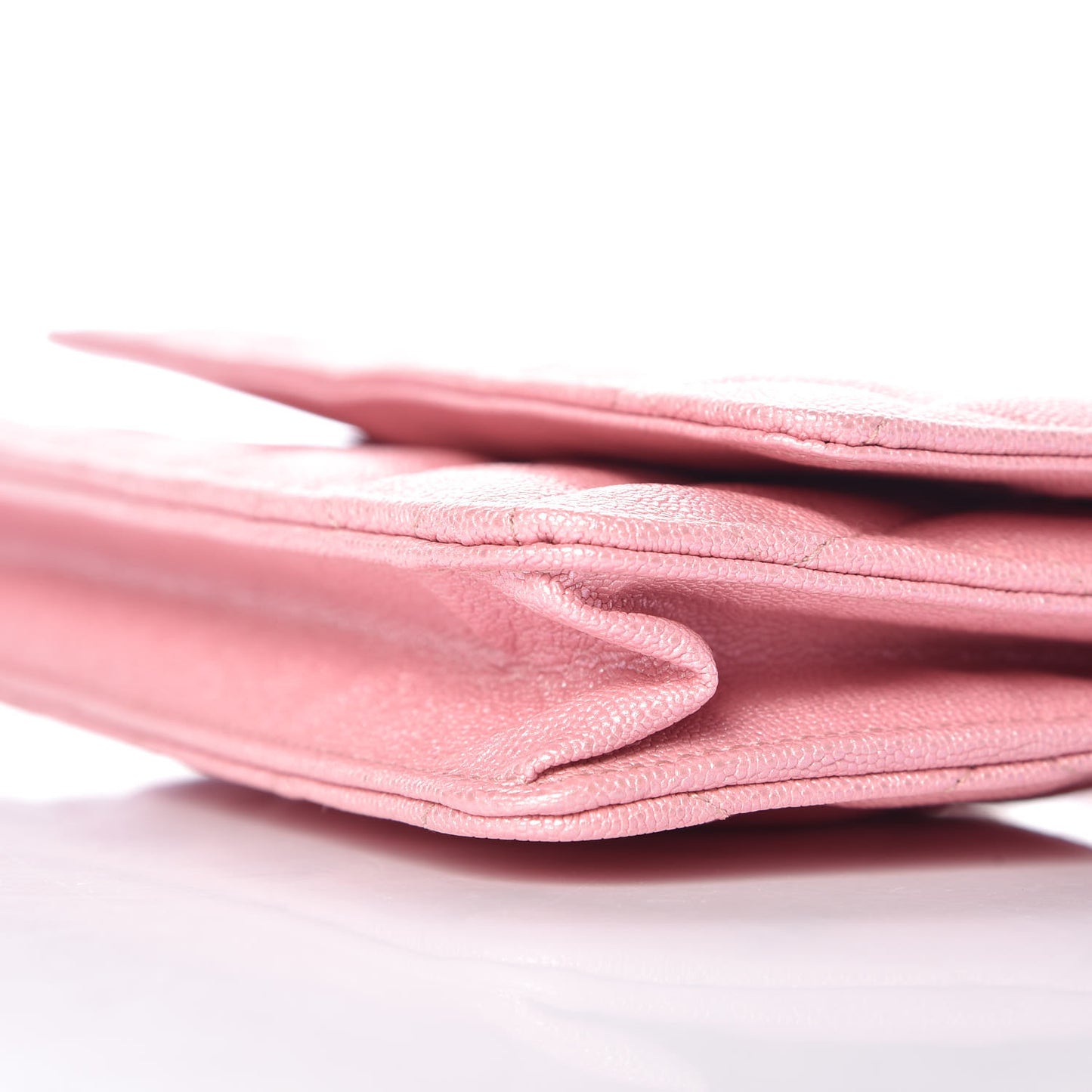Iridescent Caviar Quilted Wallet on Chain WOC Rose Pink