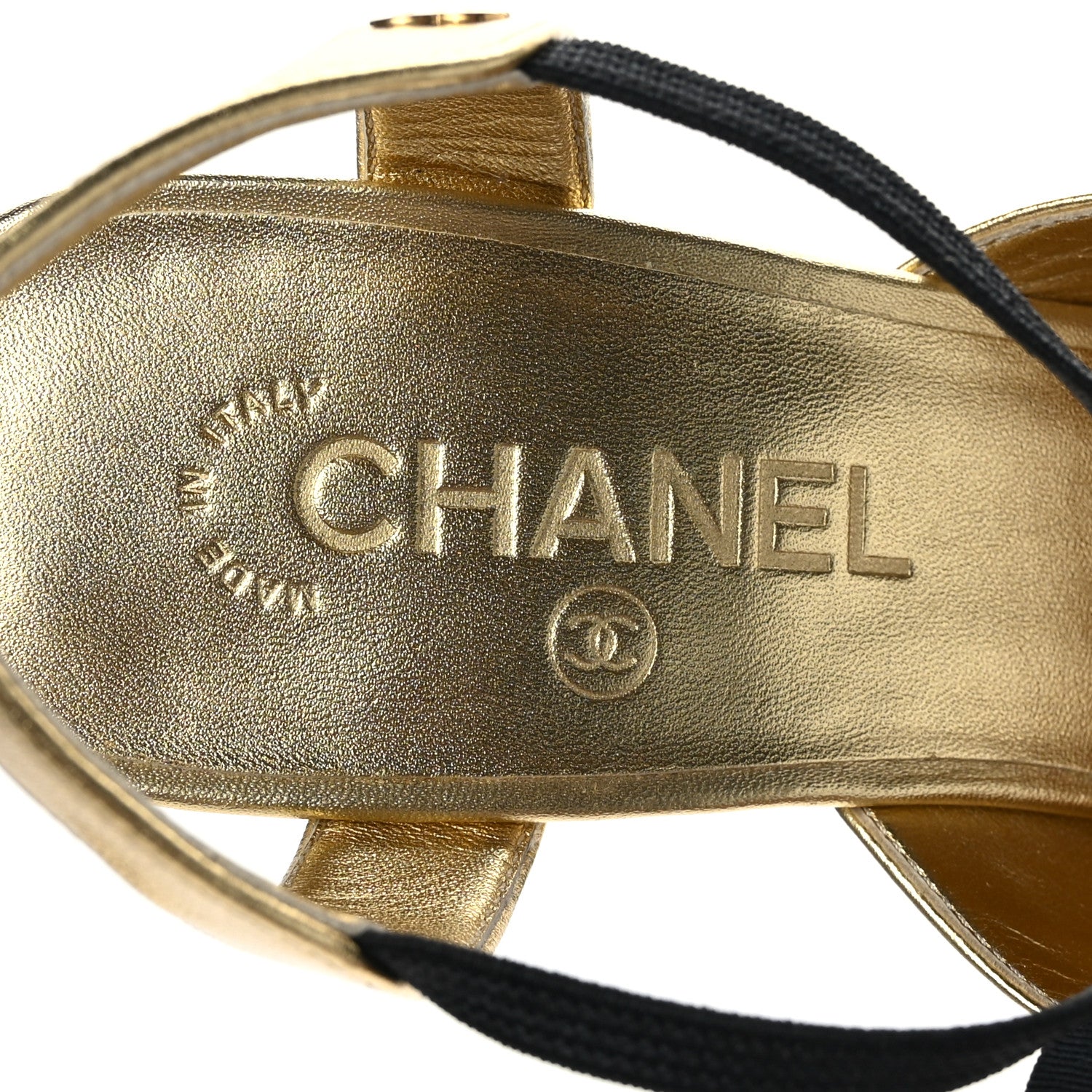 Chanel Laminated Lambskin Grosgrain Cap Toe CC Pumps 39 Gold Black 7 of 8