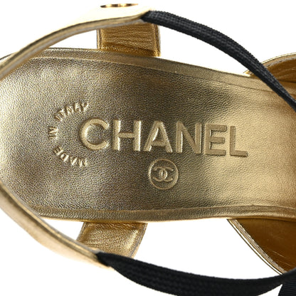 Chanel Laminated Lambskin Grosgrain Cap Toe CC Pumps 39 Gold Black 7 of 8